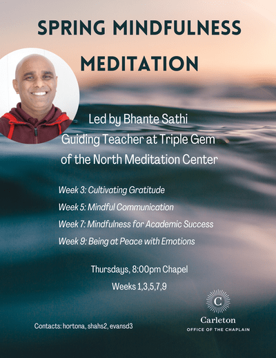 Spring Mindfulness Meditation Poster with a picture of Bhante Sathi