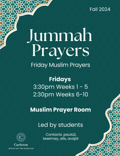 Jummah Prayers Poster with dark green background & decorative corners