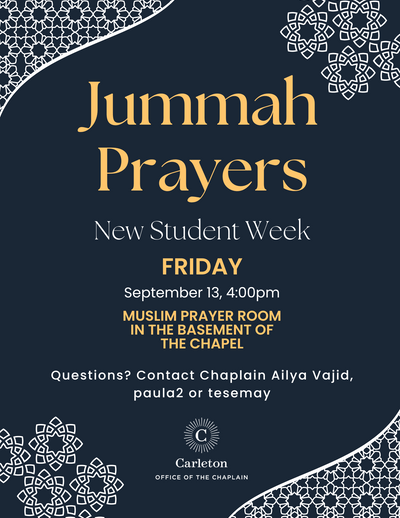 New Student Week Jummah Prayers poster with dark blue background