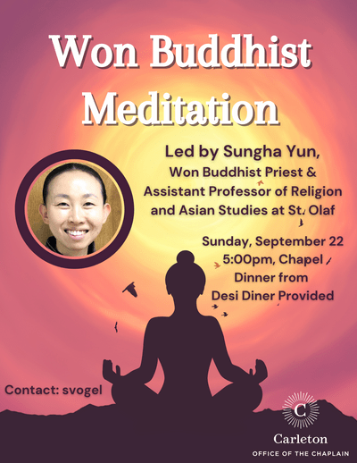 Won Buddhist Meditation Poster featuring a picture of Sungha Yun along with a person meditating