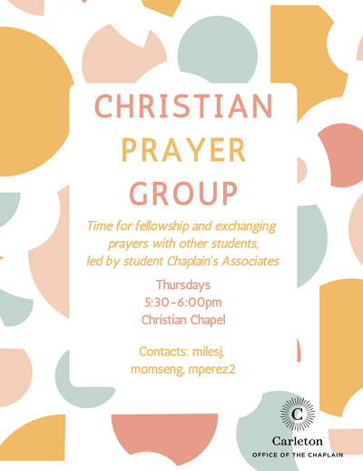 Christian Prayer Group Poster with orange, blue and red circular shapes for the border