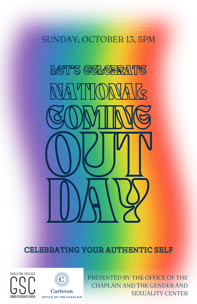 National Coming Out Day Poster with a wavy rainbow background