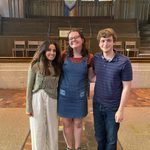 Seniors Zach Glaser, Anna Horton and Sonia Shah posing for a photo at the Senior Service