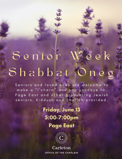 Senior Week Shabbat Oneg, Seniors and loved ones are welcome to make a
