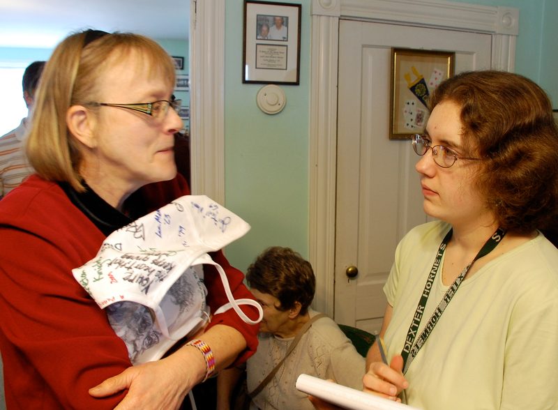 Margaret interviews Julia for a story in the Carleton Shout