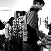 Dozens of students, staff, and community members piled into Dacie Moses house to celebrate her 128th birthday with a delicoius home-cooked brunch.