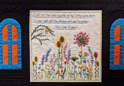 A piece from the Northfield Quilt, part of Cecilia Cornejo's exhibit Home ~ Exploring, Mending, Reimagining