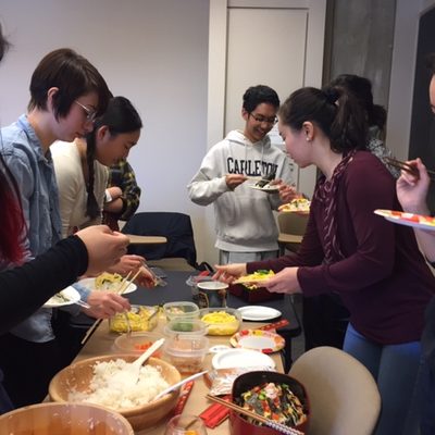 Students preparing Japanese food.