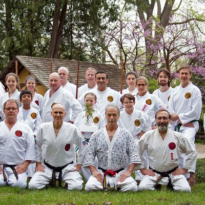 A group photo in the Japanese Garden at the finish of the dojo's 10th anniversary event