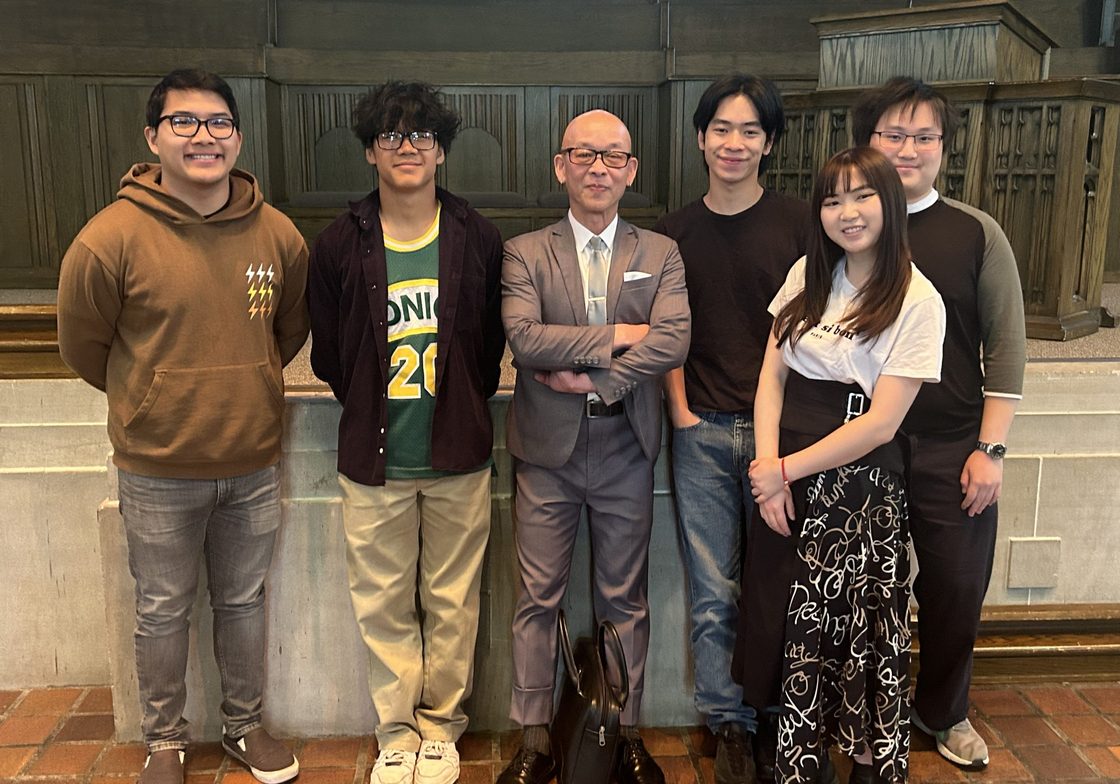 Students with Convocation speaker Pipo Nguyen-duy '83 in the Chapel