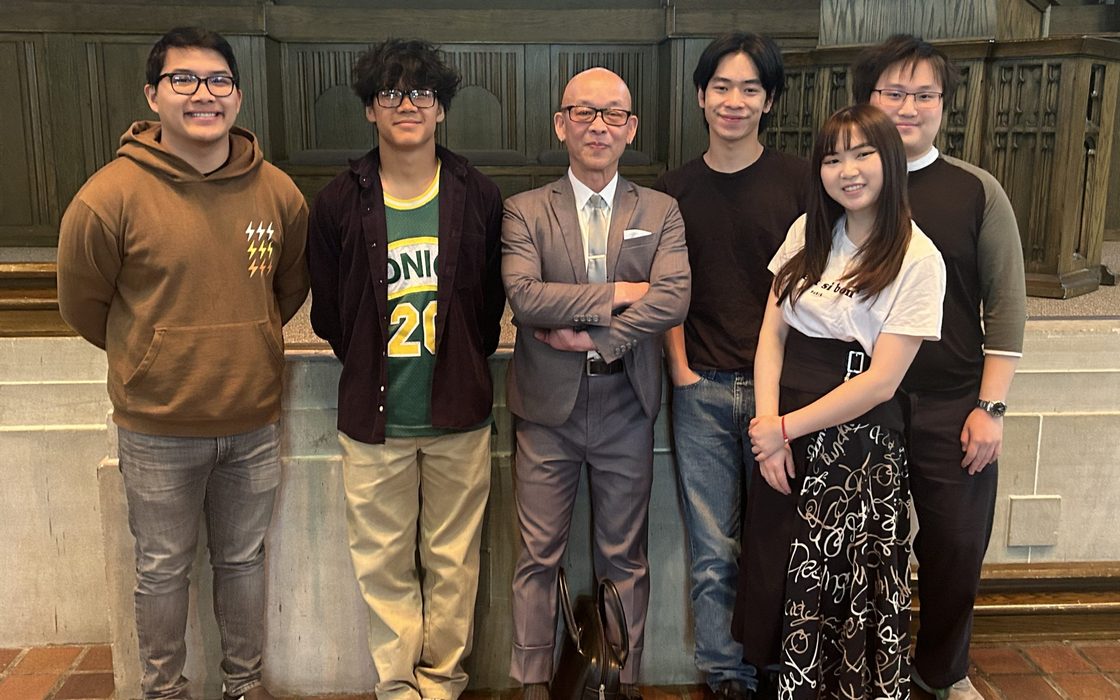Students with Convocation speaker Pipo Nguyen-duy '83 in the Chapel