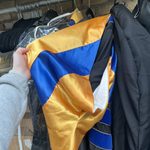 Gold and blue hood