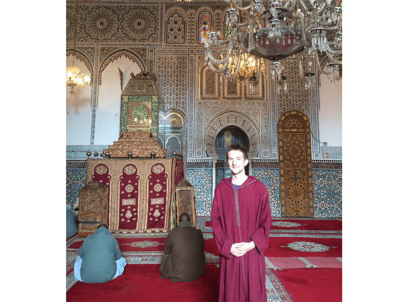Nick Lorenz, '17 at a mosque in Fes, Morocco