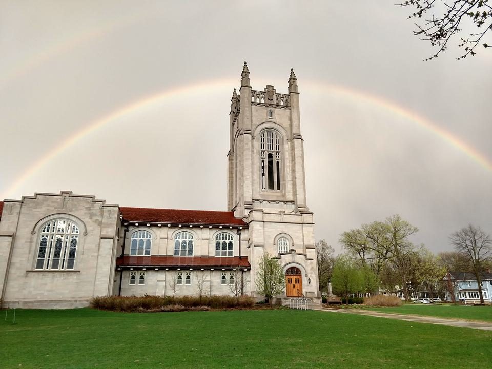 Chapel with a rainbow