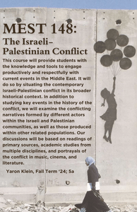 Course poster for MEST 148: The Israeli-Palestinian Conflict