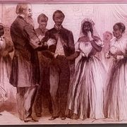 Painting of a wedding party at the National Underground Railroad Center