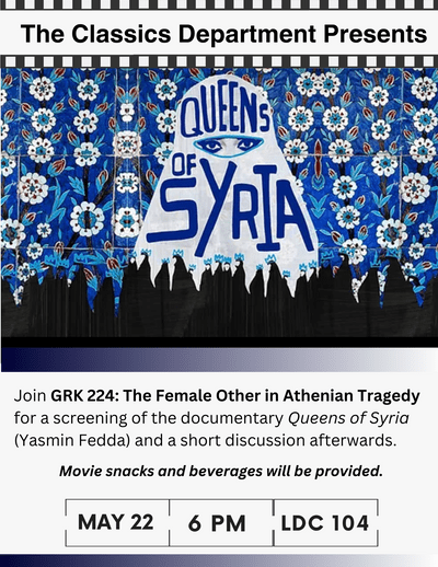 Movie poster for the event in blue and grey