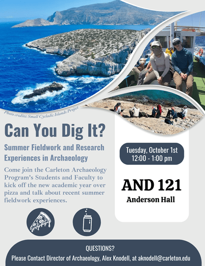 Grey and Blue Event poster, with photos from Greece