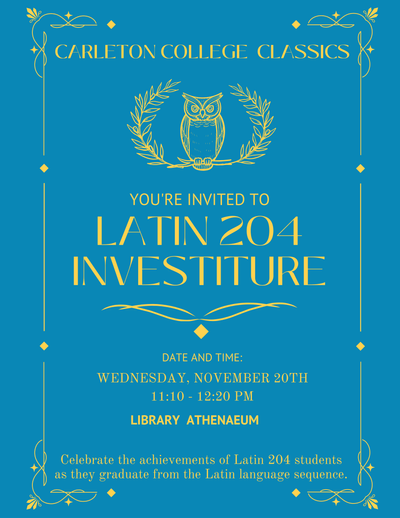 Event poster in yellow and blue with a fancy linework boarder
