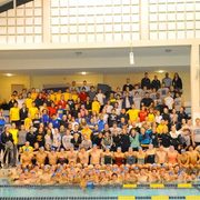 The Carleton swim team and supporters pose after the 2012 Hour of Power relay.