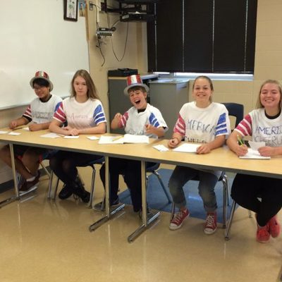 A panel of SCOPE students during a debate on reciting the pledge of allegiance in schools.