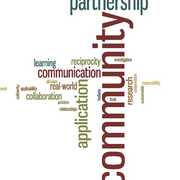A word cloud used in the professors' joint presentation on academic civic engagement in STEM.