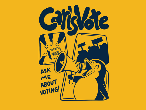 Illustration of a penguin with megaphone. Words 