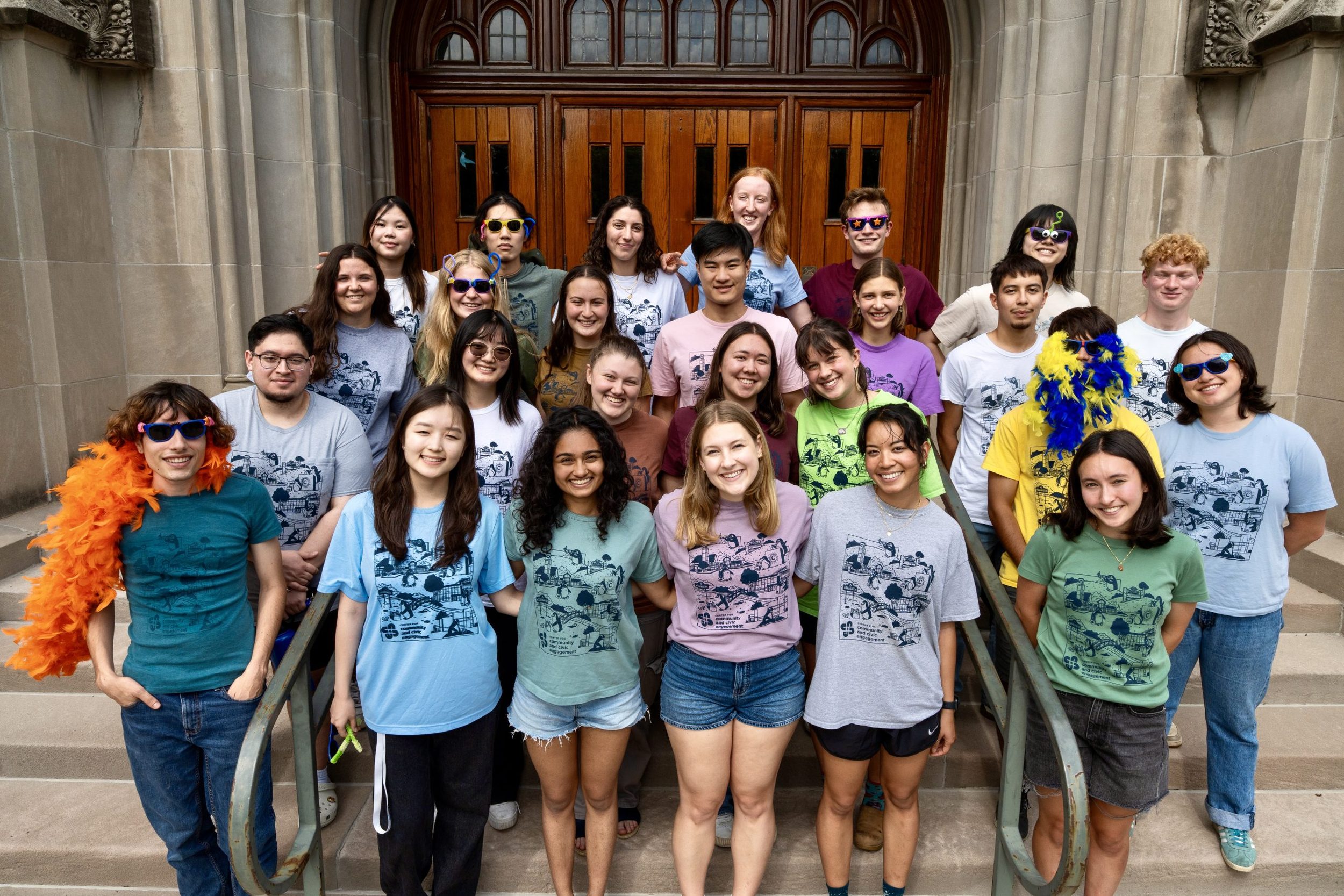 Student fellows on chapel steps