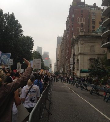 The march passed by central park and through Times Square. 400,000 protesters were there.