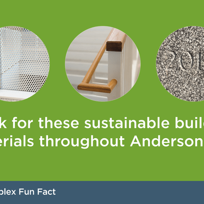Look for these sustainable building materials (railings, stone, guards) throughout Anderson Hall.