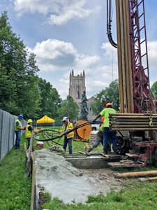 Drilling on the Bald Spot with the Chapel in the background