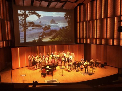 Musician Chris Koza performs in Kracum Performance Hall with the Carleton Choir