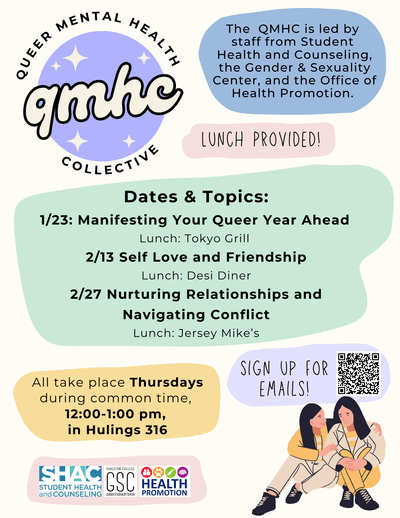 Queer Mental Health Collective Winter '25 Events Poster