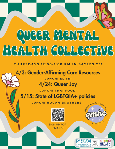 Queer Mental Health Collective Spring '25 Event Poster
