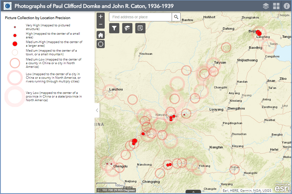 Locations of photos taken by Carleton alum Domke and Caton in 1930's.