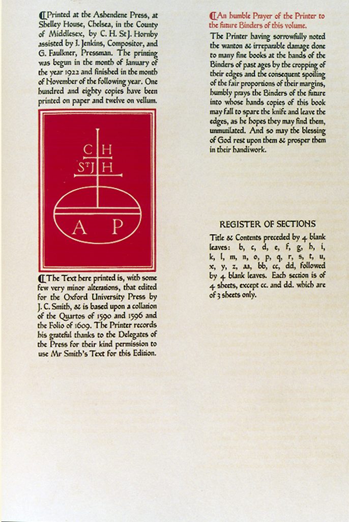 The Faerie Queen printing information