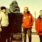 Beside statue of Admiral Byrd at Antarctica's McMurdo Station, during 1969 trip.