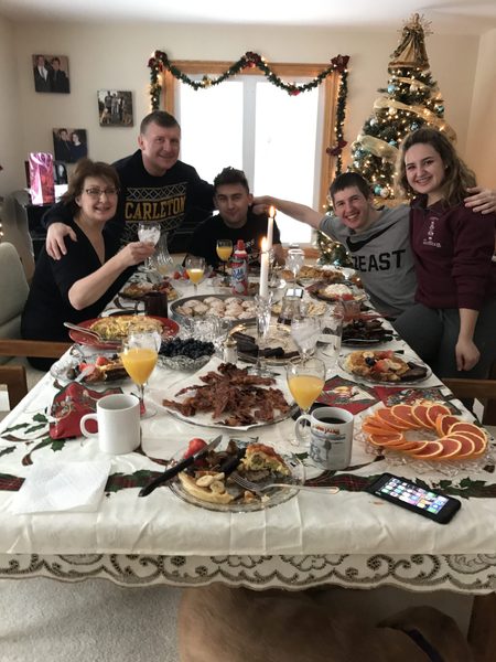 Family eating holiday brunch.