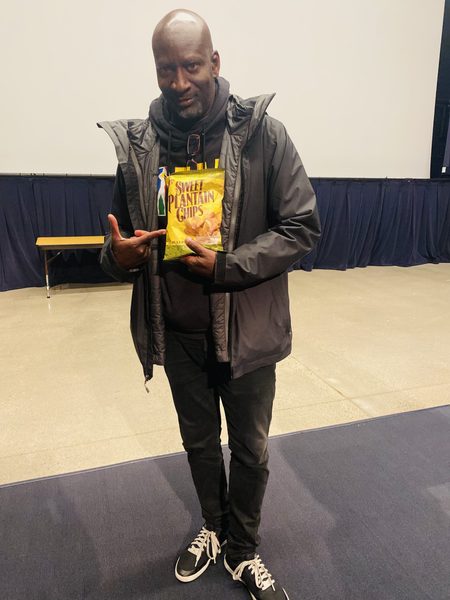 Akin Omotoso with his favorite chips which he found on campus!