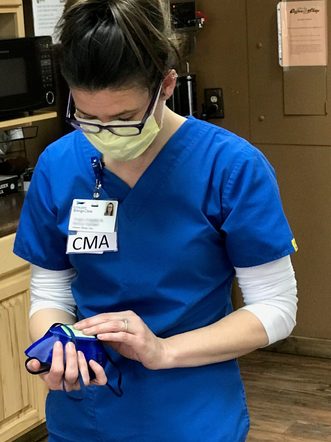 Nurse with 3D printed mask provided by Montana Silversmiths