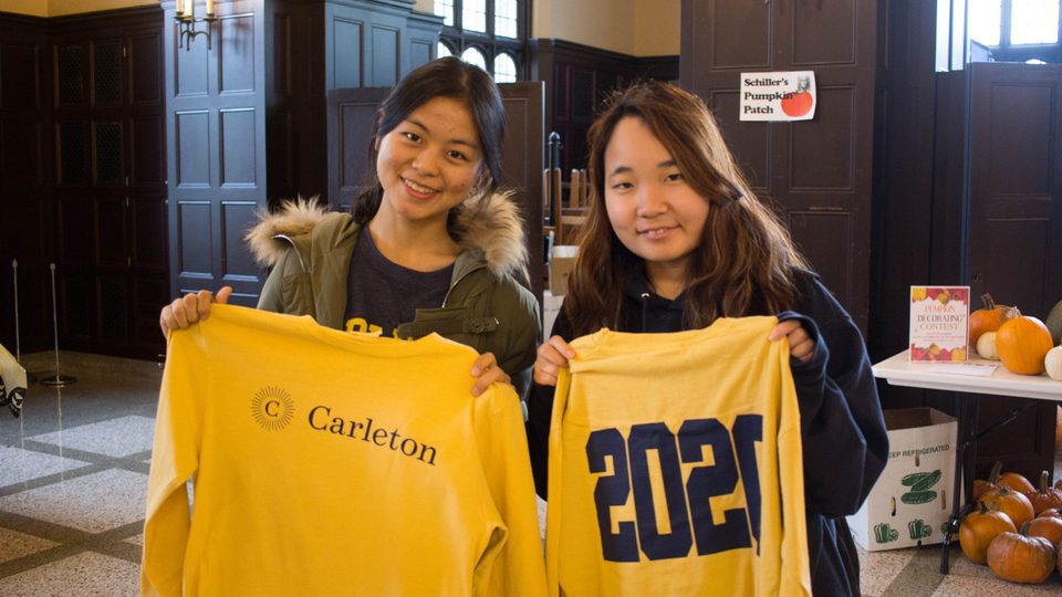 The T-shirts this year feature maize and blue, Carleton’s official colors.