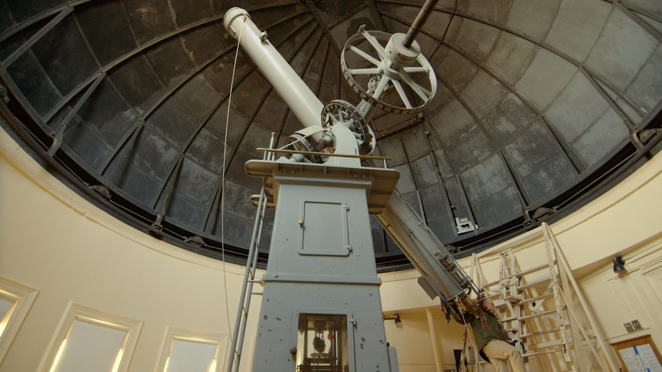 Carleton's 22-foot Brashear Refractor telescope, located in the Goodsell Observatory.