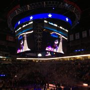 Gao Hong featured on the jumbotron as she performs the national anthem at the Target Center.