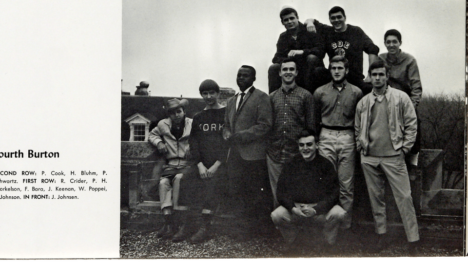 Image from the 1963 Algol of Peter Tork (second from left) with fellow classmates.
