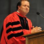President Steven Poskanzer finishes his welcome address at Opening Convocation.