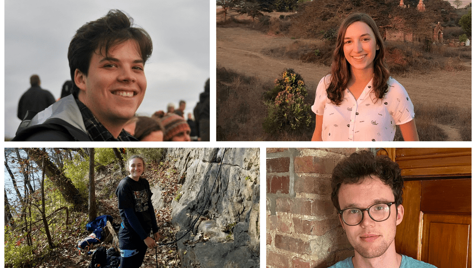 Collage of 2022 Fulbright recipients (Will Bausch '22, Rose Delle Fave '21, Ella Milliken '22 and Thomas White '22)