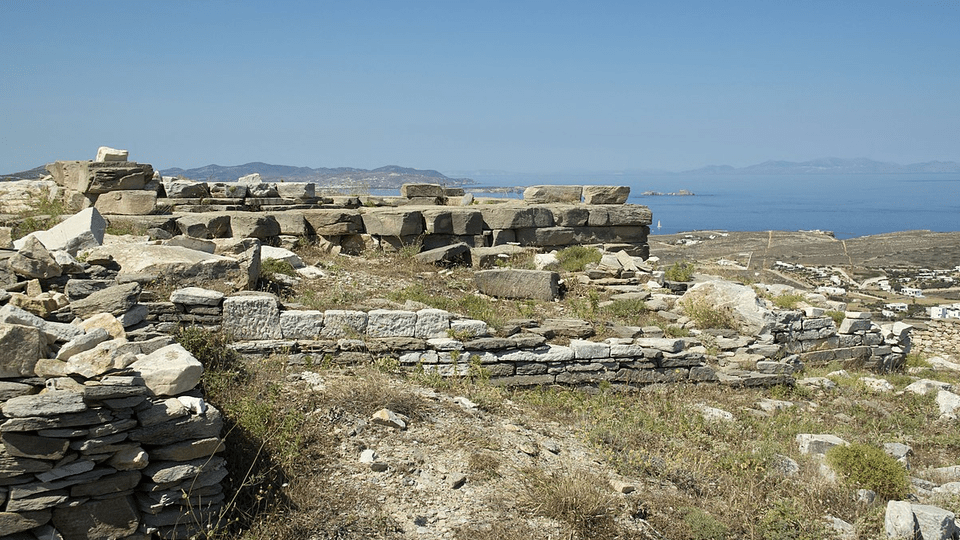 Photo of ruins of a Delian sanctuary site on the island of Paros, Greece