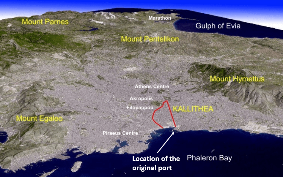 Map of Greece pointing out the port of Phaleron.