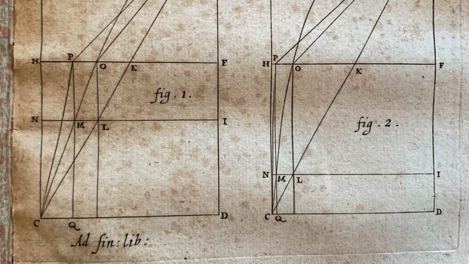Photo of a page with two old, complicated geometry proofs.