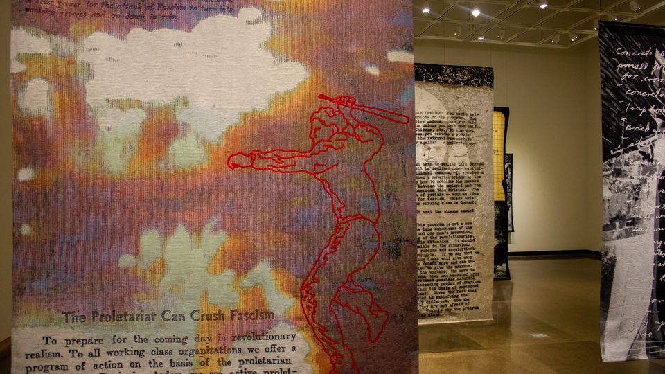 Upclose of hanging tapestries.